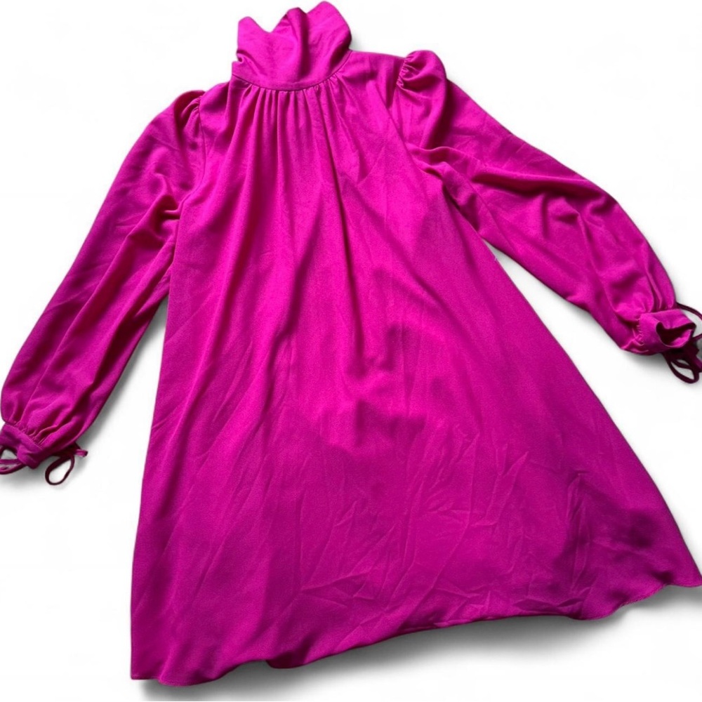 Belle Badgley Mischka hot pink tie back high neck dress